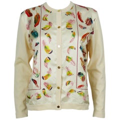 Hermès Vintage Feather Print Silk and Wool Cardigan Sweater