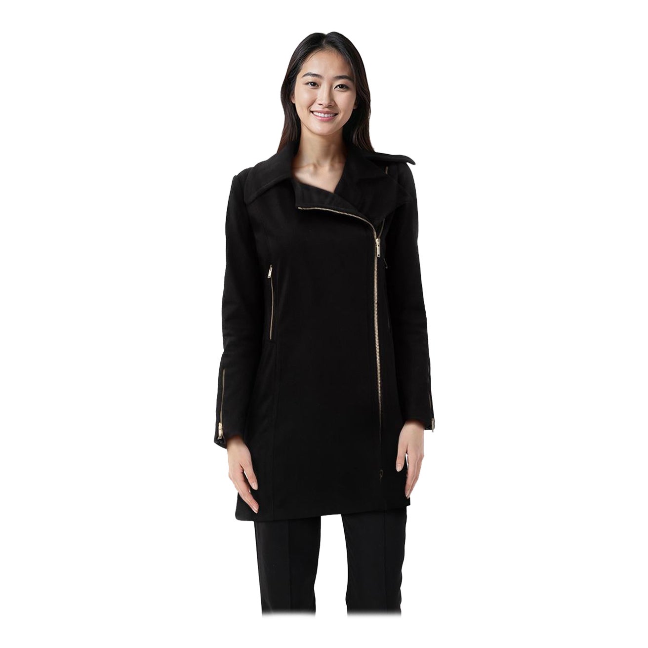 Stella McCartney, cappotto di lana nero con zip di media lunghezza, taglia XS