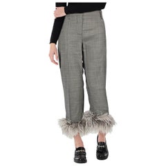 Prada 2016 Manteau Grey Wool & Ostrich Feathers Trousers Size L