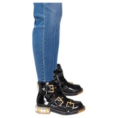 Alexander McQueen Black Patent Rose Heel Boots Size IT 37