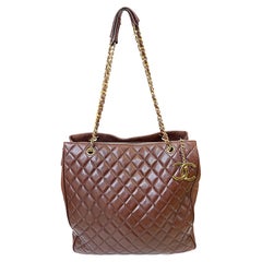 Seltene Chanel 1990s Brown Jumbo XL Lammfell Vintage 90s Tote Umhängetasche Handtasche