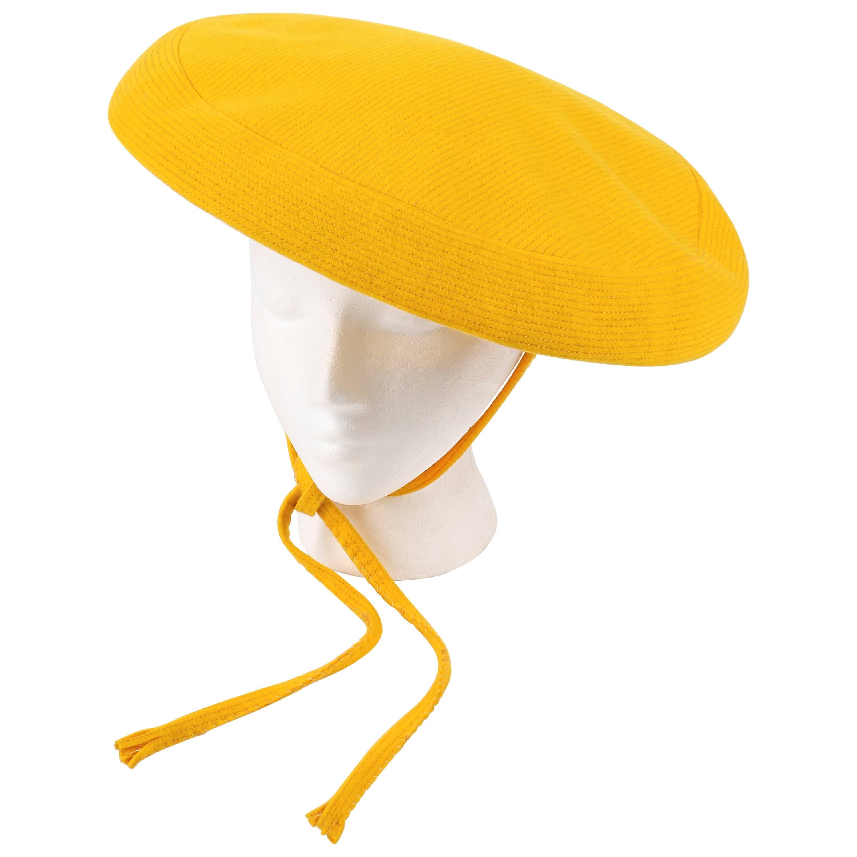 YVES SAINT LAURENT c.1960's YSL Mod Yellow Wool Saucer Tam Hat