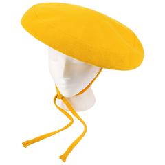 YVES SAINT LAURENT c.1960's YSL Mod Yellow Wool Saucer Tam Hat