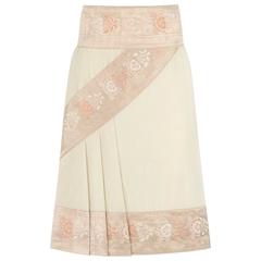 ALEXANDER McQUEEN S/S 2005 "It's Only A Game" Cream Cotton Brocade Detail Skirt 12