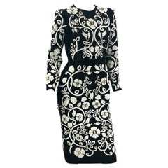 Dolce & Gabbana Black Dress Crystal & Cameo Embellished White Leather Applique