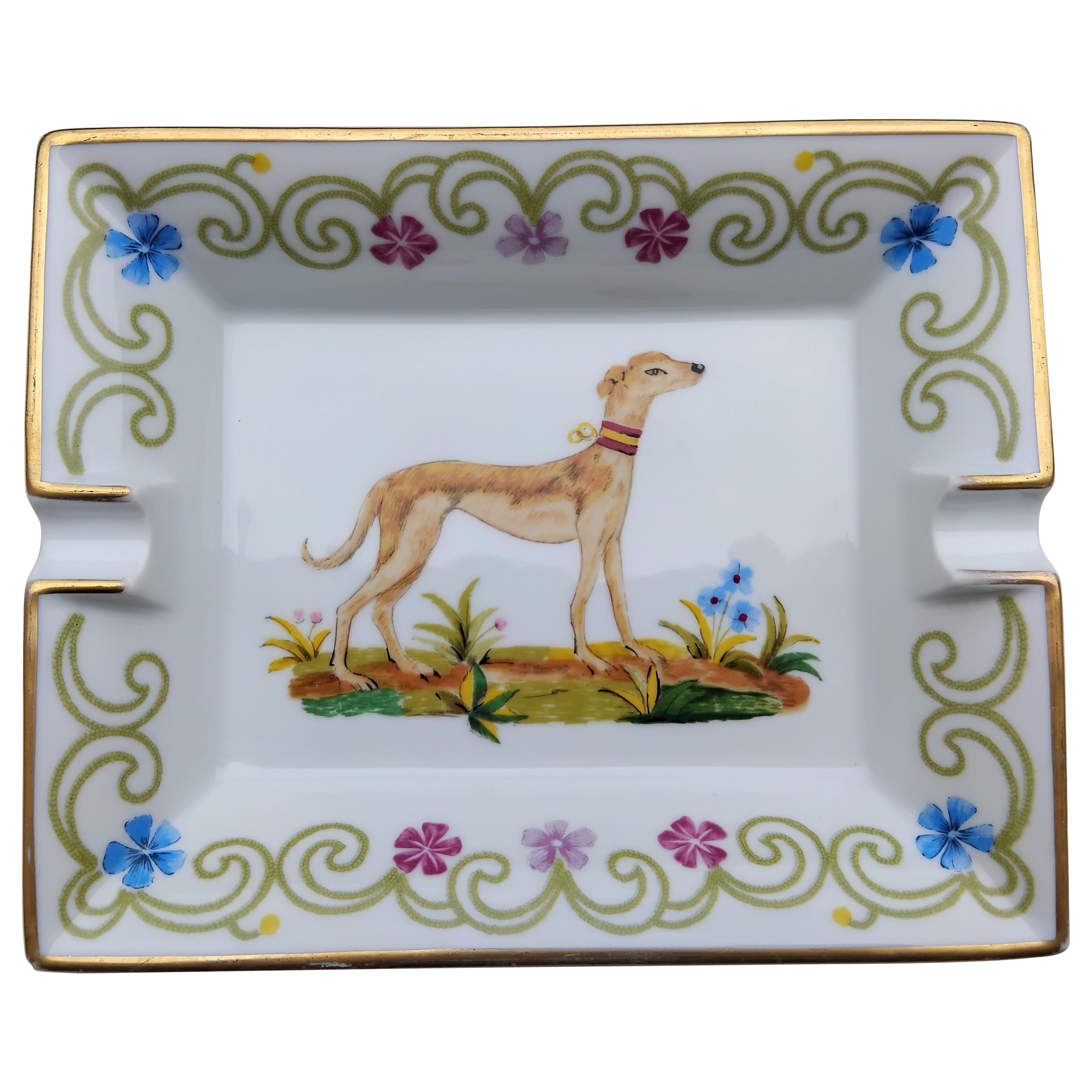 Hermès Greyhound Whippet Cigar Ashtray Porcelain Gold