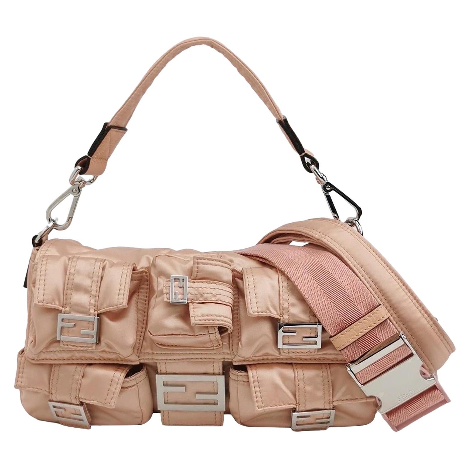 Fendi Baguette Cargo Multipocket Pink Nylon 3-way Bag en vente