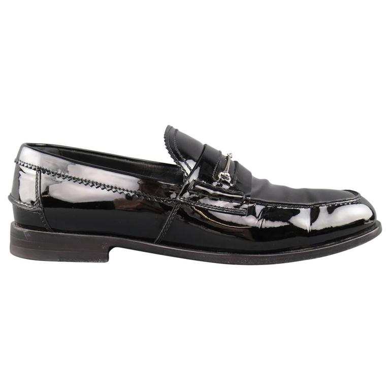 Men's GUCCI Loafers Size 10.5 Black Patent Leather Horsebit Dress
