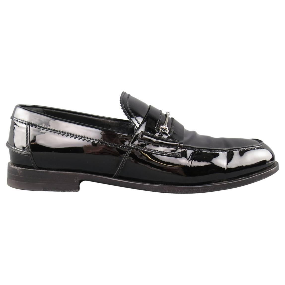 GUCCI Loafer für Herren – Größe 10::5 Schwarze Lackleder Horsebit Dress Schuhe