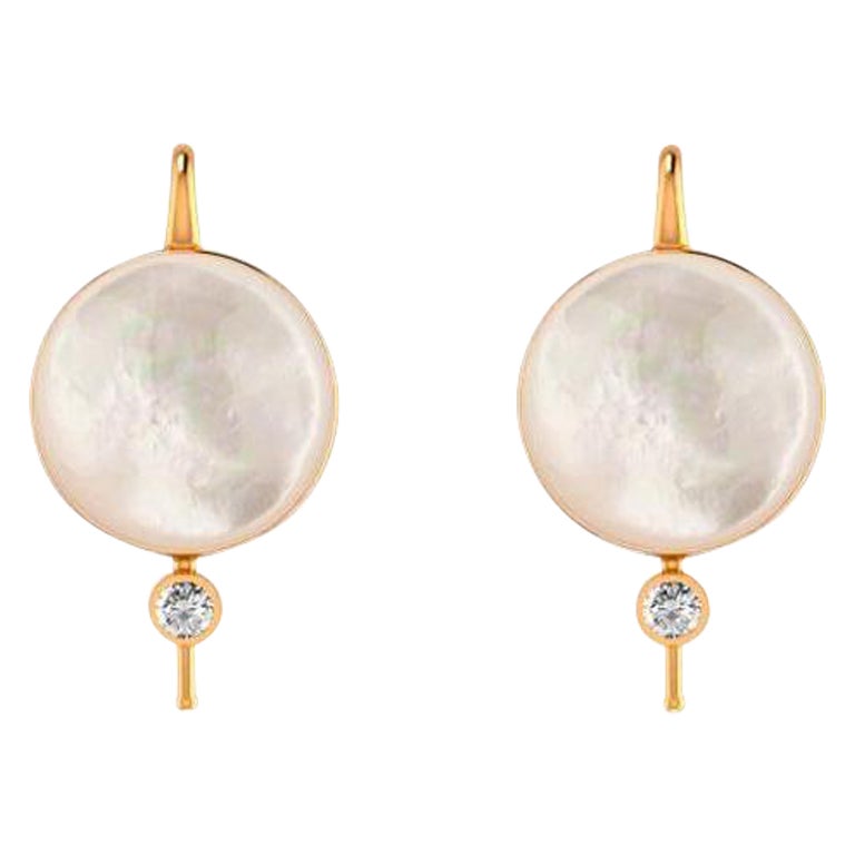 White Mother Of Pearl Shell Earrings with moissanite.