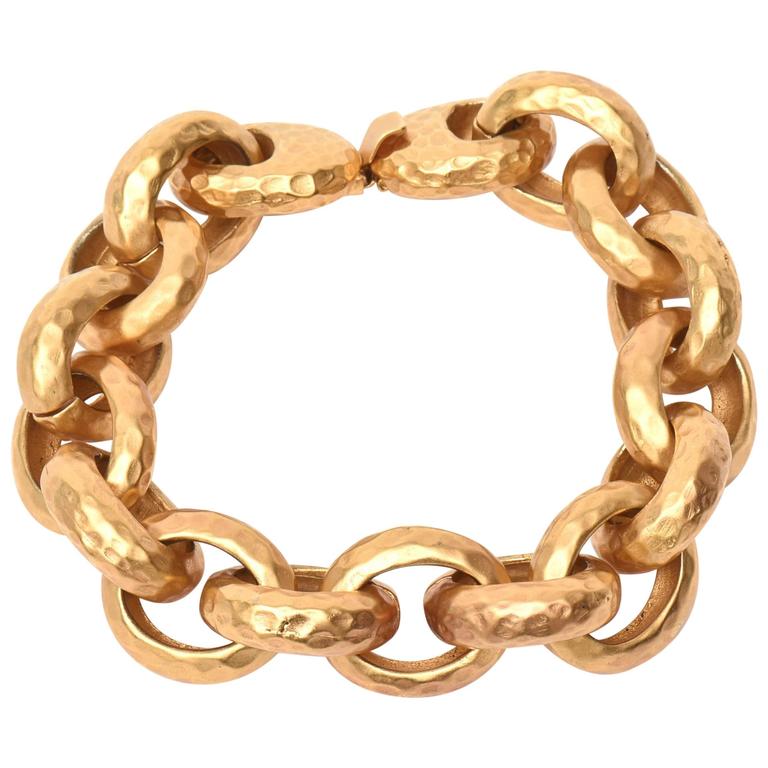 Hand Hammered Gold Plated Link/Chain Bracelet at 1stDibs | gold plated ...