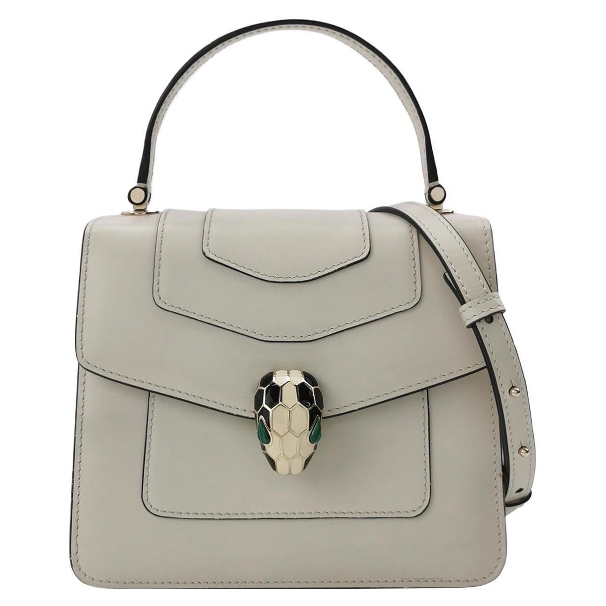 Bvlgari Serpenti Forever Small Leather Top Handle Crossbody Bag White
