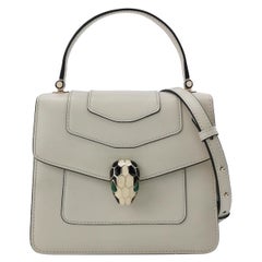 Bvlgari Serpenti Forever Small Leather Top Handle Crossbody Bag White