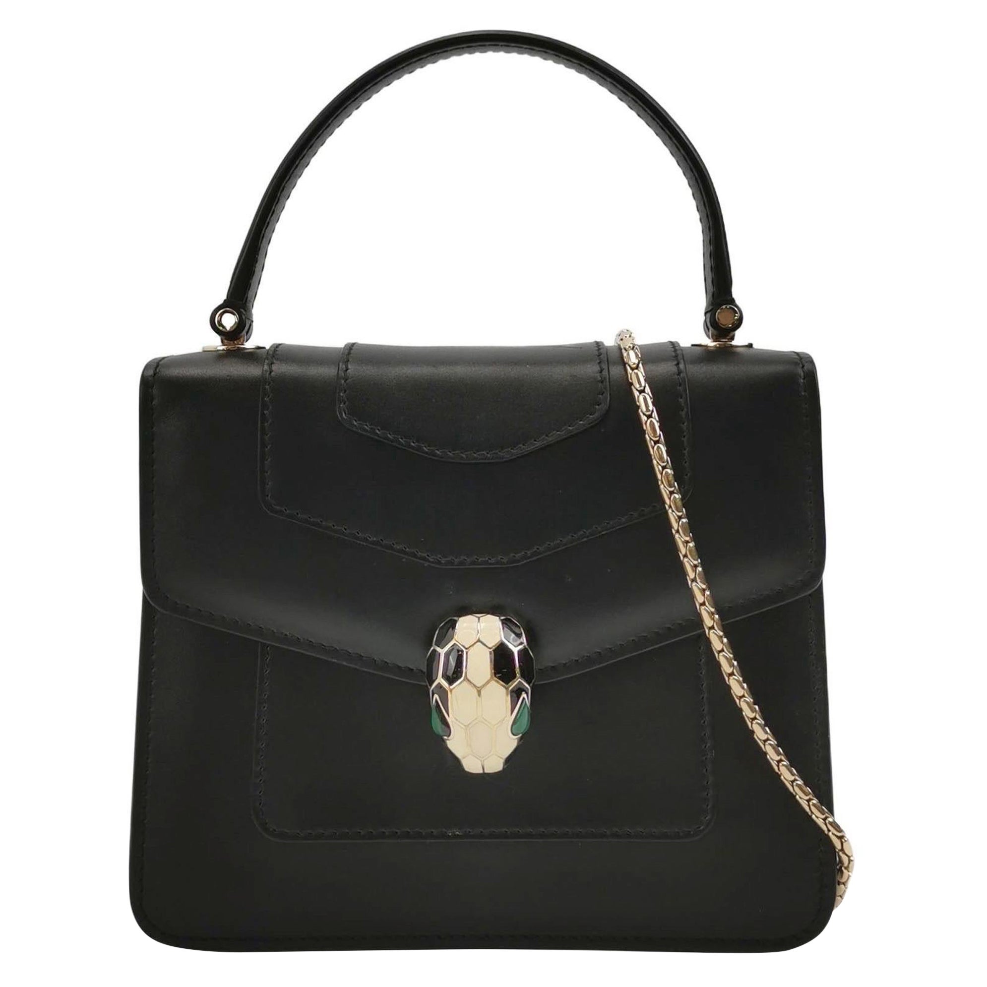 Bvlgari Serpenti Forever Small Leather Top Handle Crossbody Bag Black