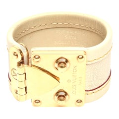 Louis Vuitton Leather and Gold Plated Brass Hardware Cuff Bracelet