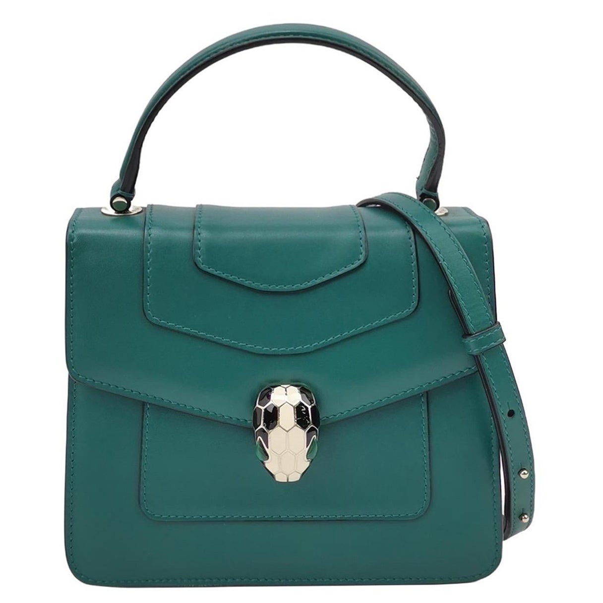 Bvlgari Serpenti Forever Small Leather Top Handle Crossbody Bag Green