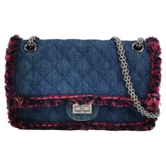 Chanel 2.55 Solapa Doble Mediana Tejido Vaquero Bordes Herrajes Plateados