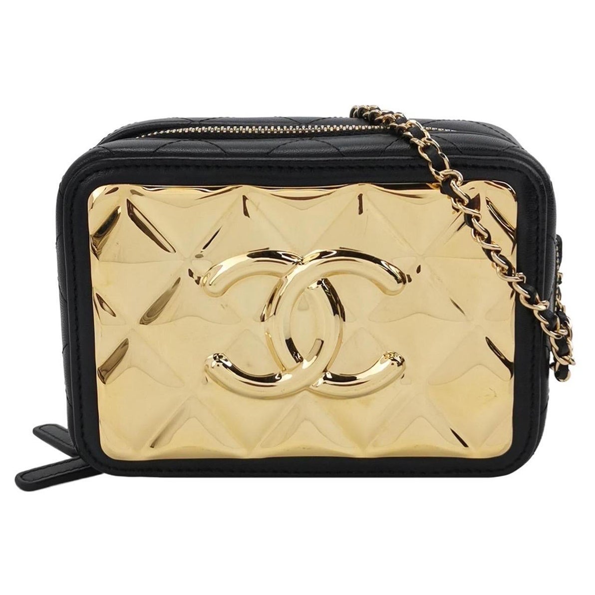 Chanel Porta Vanity Mini Nero Trapuntato in Pelle d'Agnello Piastra Dorata 2021