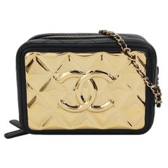 Chanel Porta Vanity Mini Nero Trapuntato in Pelle d'Agnello Piastra Dorata 2021