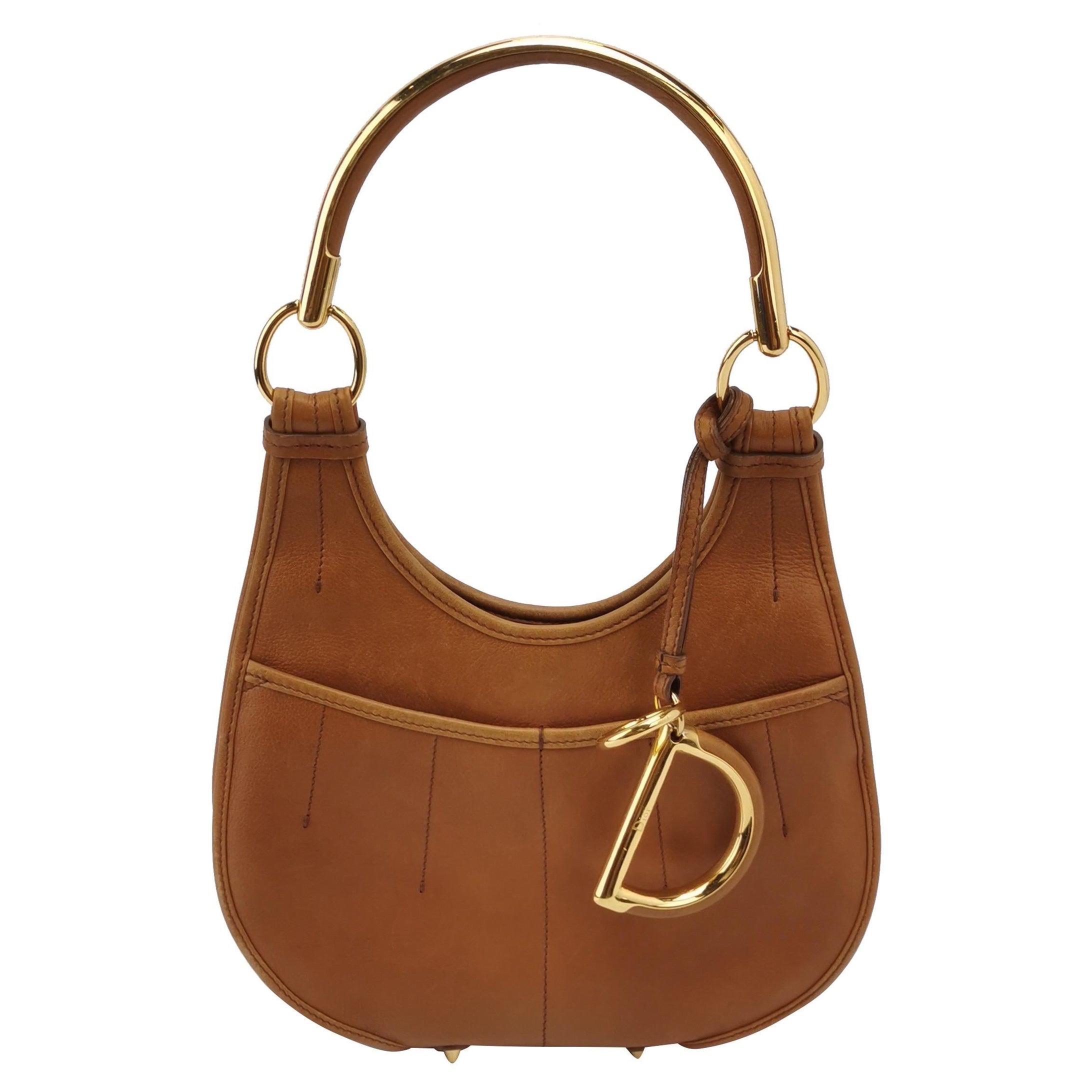 Dior 61 Tote Hobo marrone con manico ad anello in metallo dorato