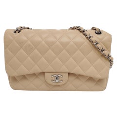 Chanel Classic Flap Jumbo Beige Lambskin Leather Single Flap with Silver Hardwar