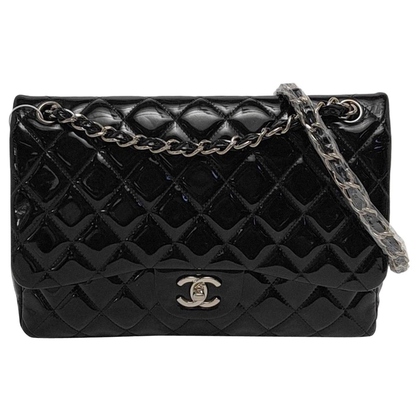 Chanel Classic Flap Jumbo Black Patent Leather Single Flap Silver Hardware