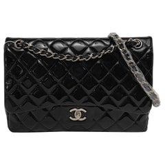 Chanel Classic Flap Jumbo Black Patent Leather Single Flap Silver Hardware