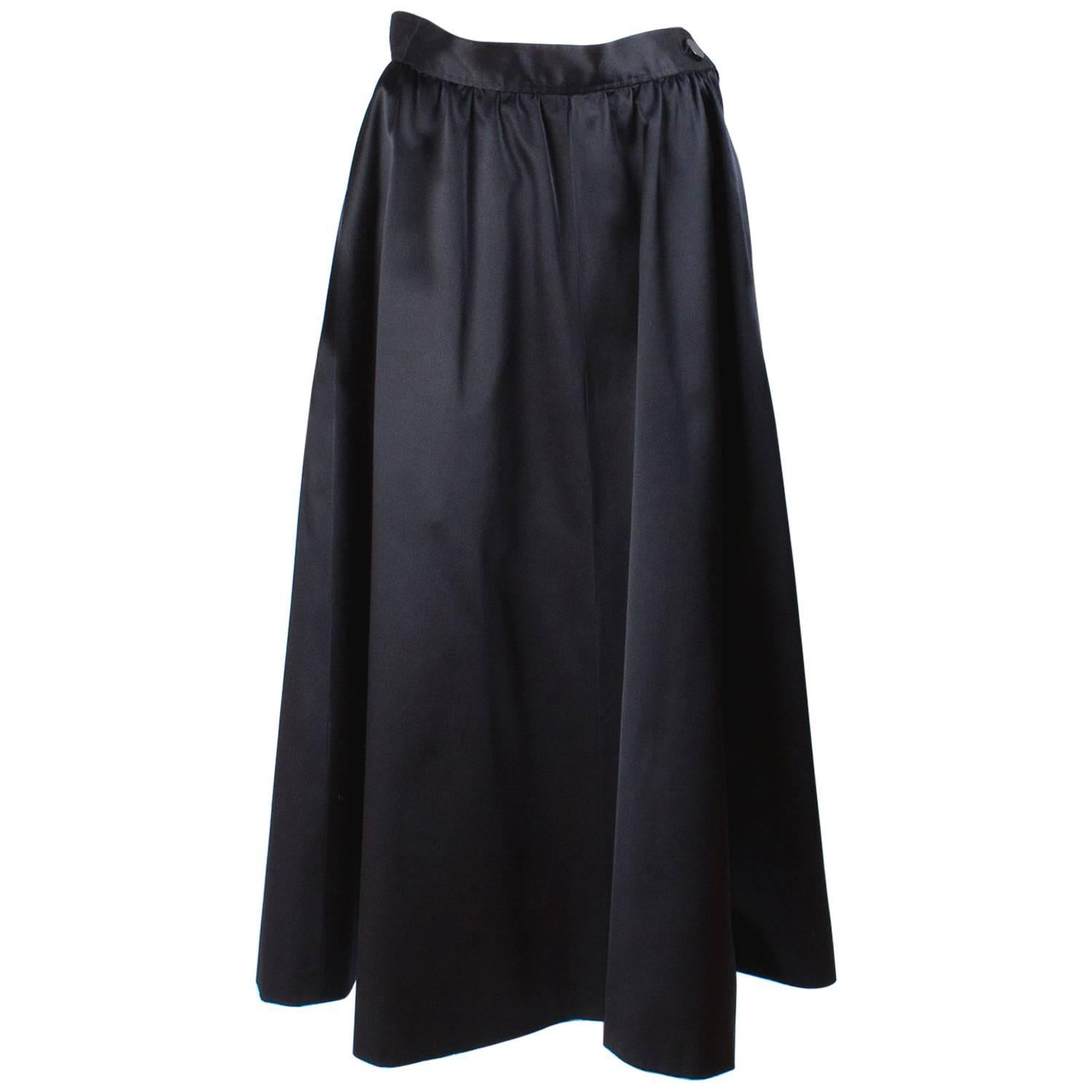 1980s Yves Saint Laurent black silk satin Maxi Skirt For Sale