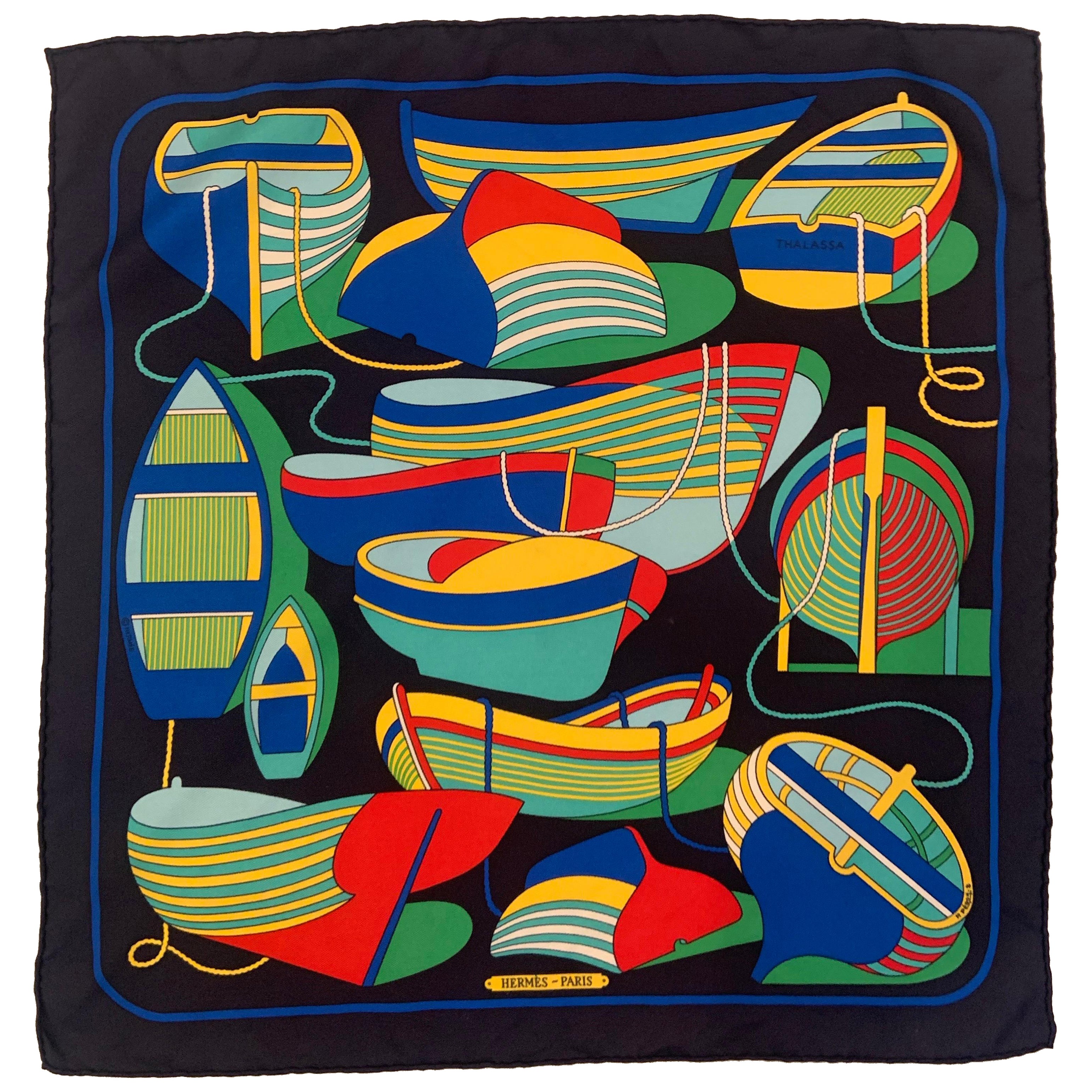 Hermes Thalassa Silk Scarf Neckerchief or Pocket Square For Sale
