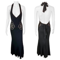 Roberto Cavalli S/S 2002 Runway Plunging Neckline Cutout Black Evening Dress