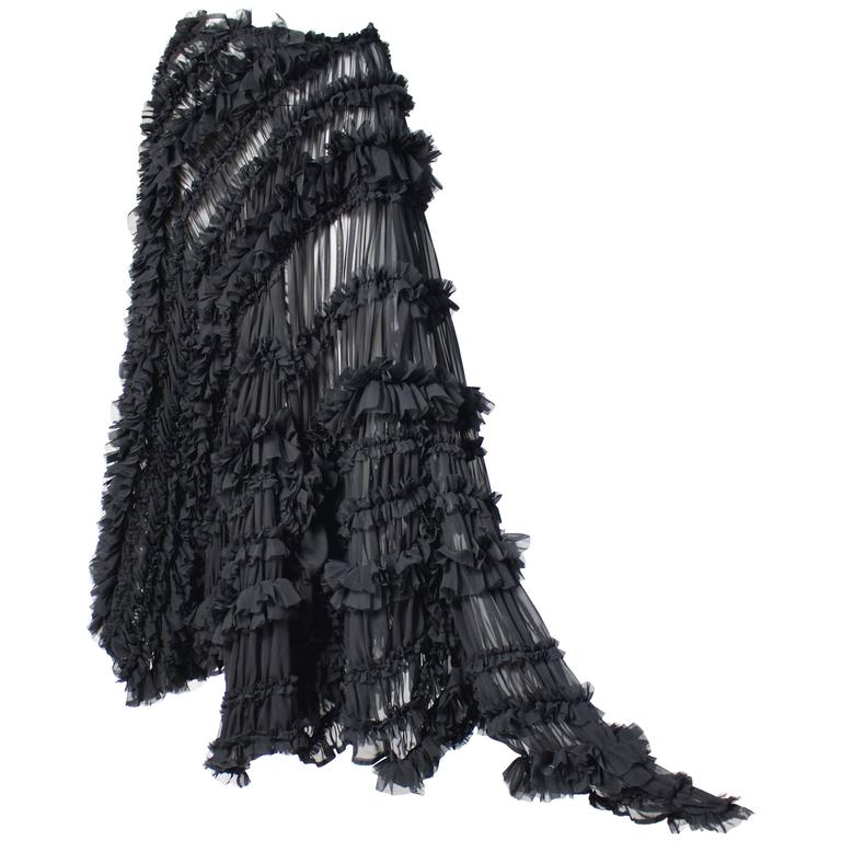 Comme des Garçons 2011 Black Sheer Gathered Long Skirt at 1stDibs