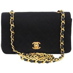 Chanel Black Quilted Cotton x Leather Shoulder Flap Mini Bag