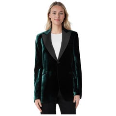 Emporio Armani Grüne einreihige Samtjacke Größe XL