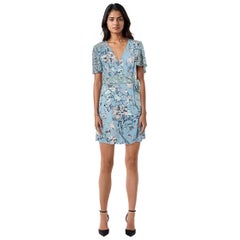 BCBG Max Azria Blue Floral Mini Wrap Dress Size S