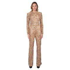 Nadine Merabi Rose Gold Sequin Belted Jumpsuit Size S