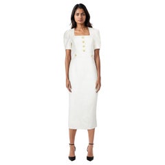 Rebecca Vallance White Square Neck Gold Button Long Dress Size S
