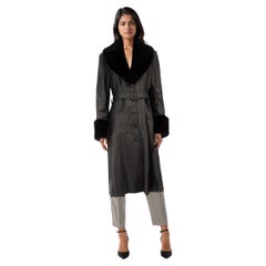 Jane & Tash Black Leather Faux Fur Belted Coat Size L