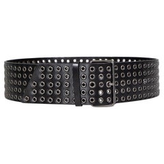Alaïa Black Leather Eyelet Strass Belt