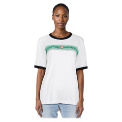 Casablanca White Logo Detail Striped T-Shirt Size XXL