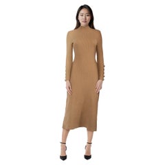 Sézane Maxi Vestido Bodycon Acanalado Lana Beige Talla XS