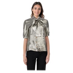 Céline Silver Silk Neck Tie Detail Blouse Size XS