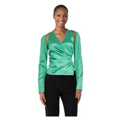 NANUSHKA Green Satin Asymmetric Long Sleeve Top Size XS