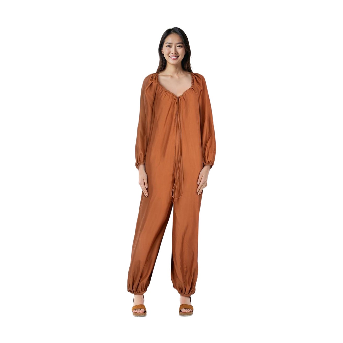 Three Graces London Combinaison froncée en soie Brown, London Taille M
