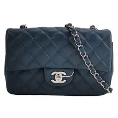 Chanel Classic Flap Rectangular Mini Navy Lambskin, 2019