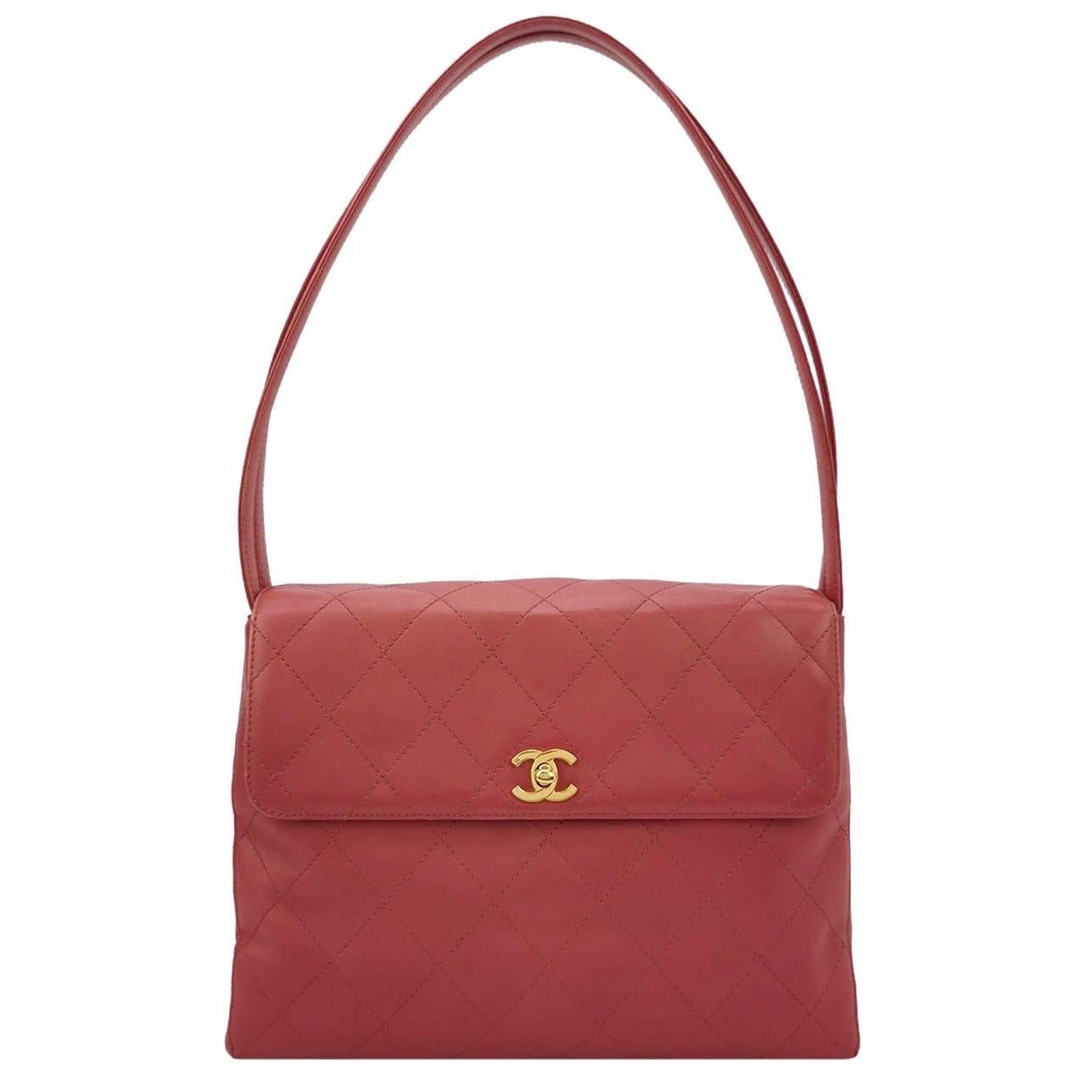 Sac à main vintage Chanel Kelly en cuir d'agneau rose avec finitions dorées 24 carats