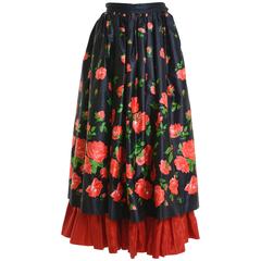 Vintage 1980s Saint Laurent Rive Gauche Silk Floral Print Maxi Skirt