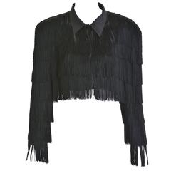 1980s NORMA KAMALI Black Fringes Bolero Jacket