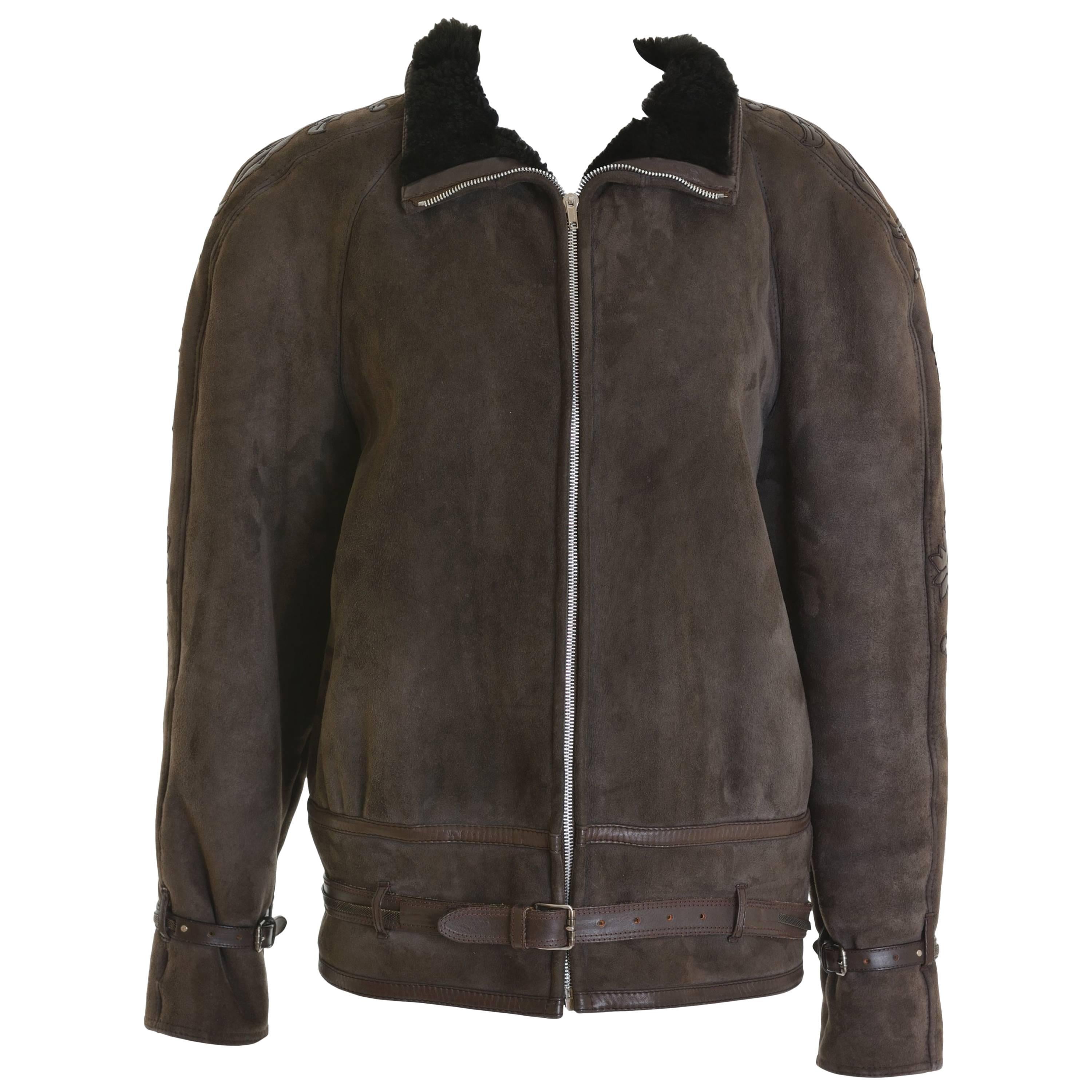 1980s GIANNI VERSACE Brown Sheepskin Leather Jacket For Sale