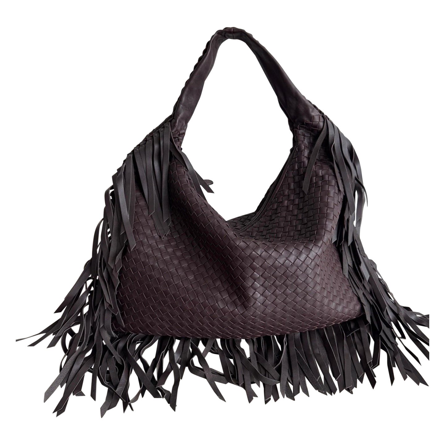 Bottega Veneta Hobo con frange Maxi Cioccolato Scuro Marrone 51cm Pelle d'agnello