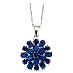 Natural Blue Sapphire Blossom Flower Pendant in 925 Sterling Silver for Mom